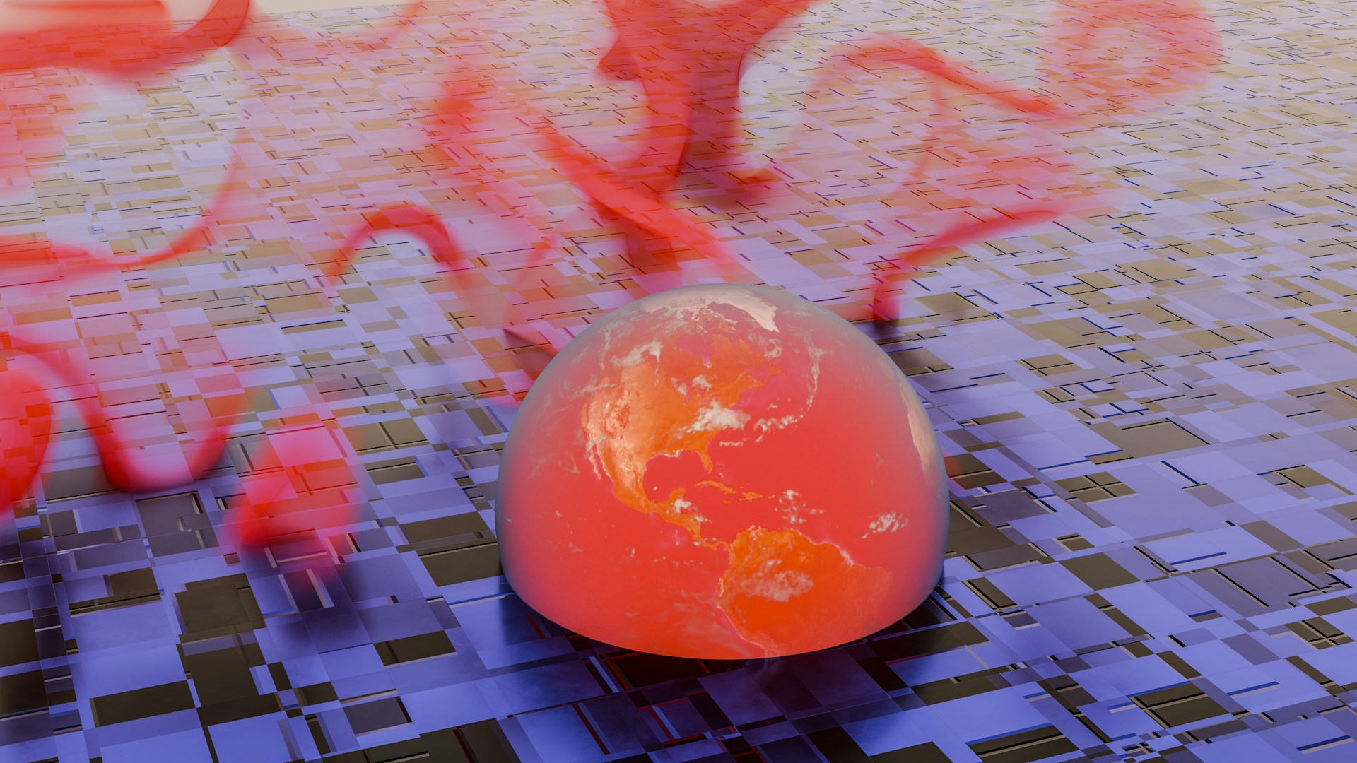 An orange object on a tiled floor