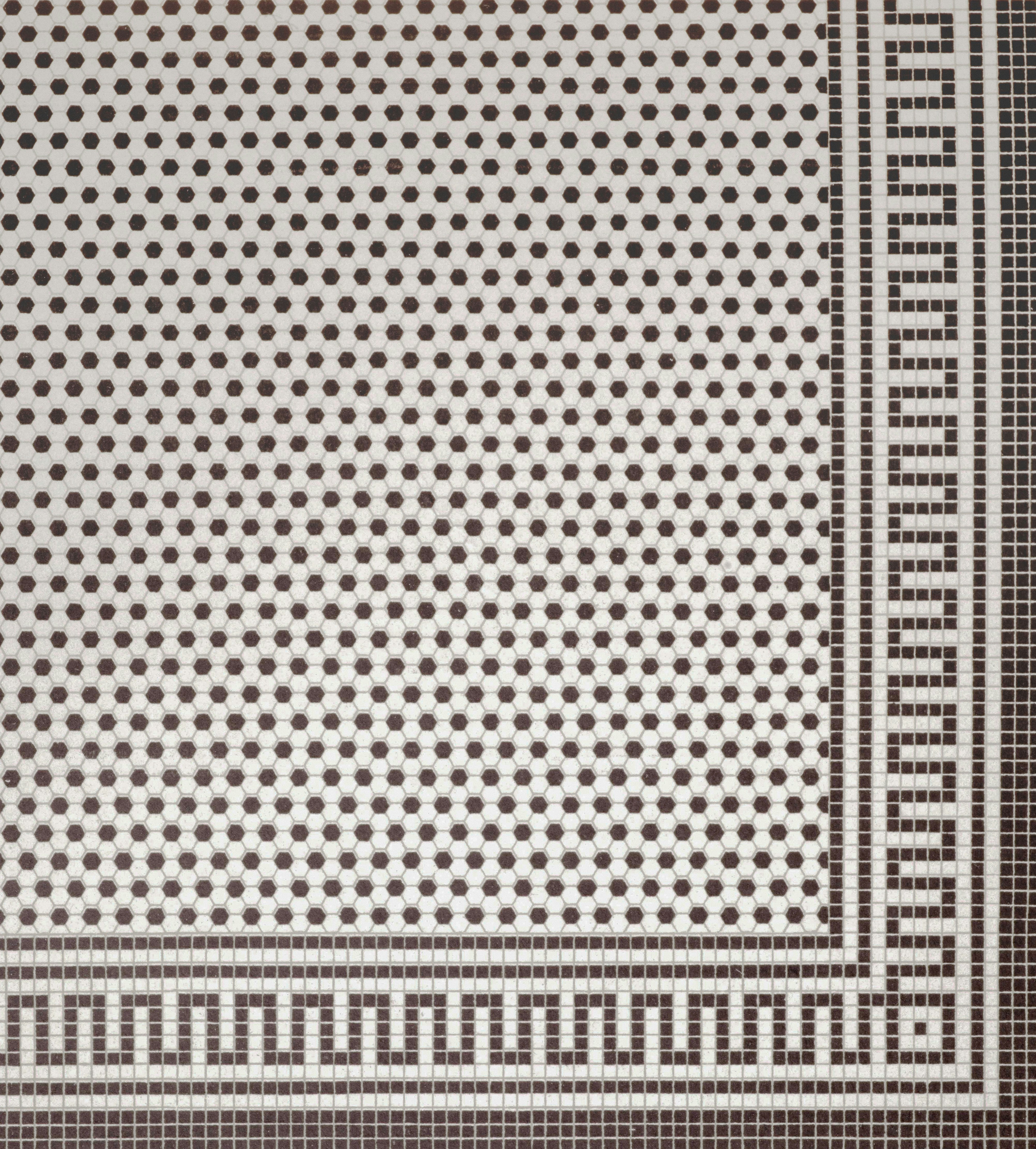 Black and white mosaic tile with greek key border