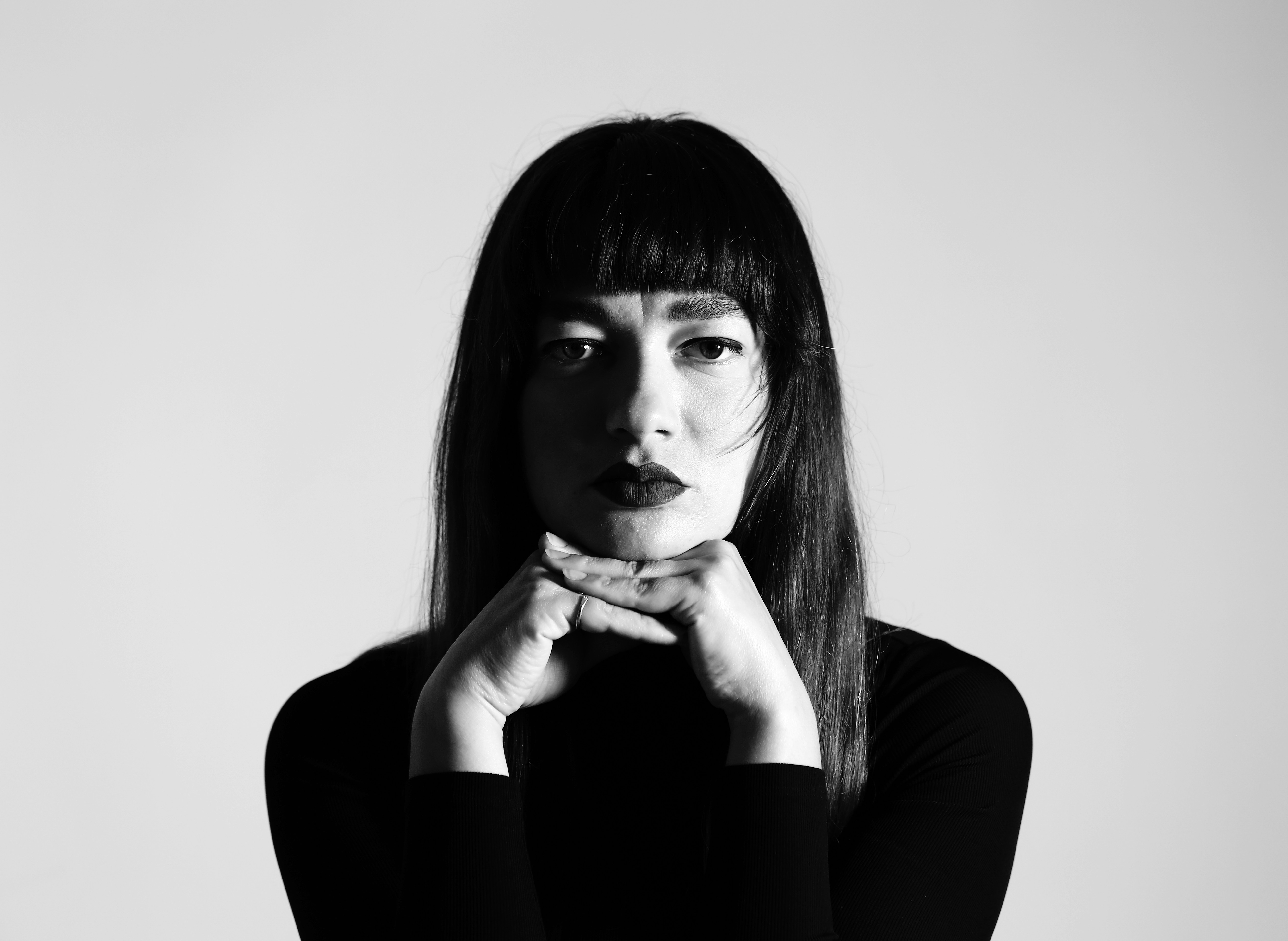 A black and white photo of a woman