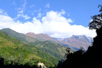 A view of a mountain range from a river