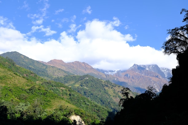 A view of a mountain range from a river