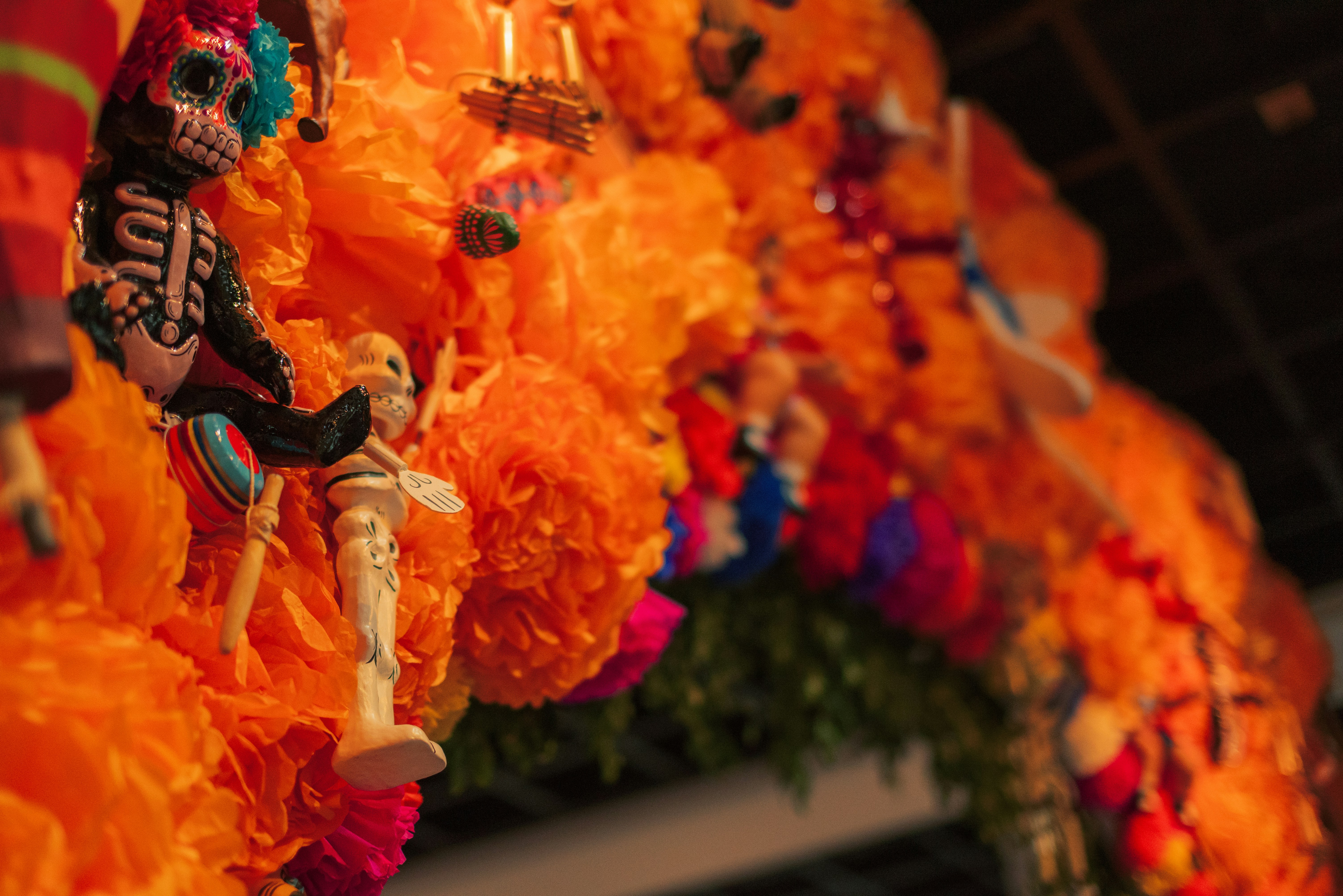 A bunch of decorations hanging from a ceiling