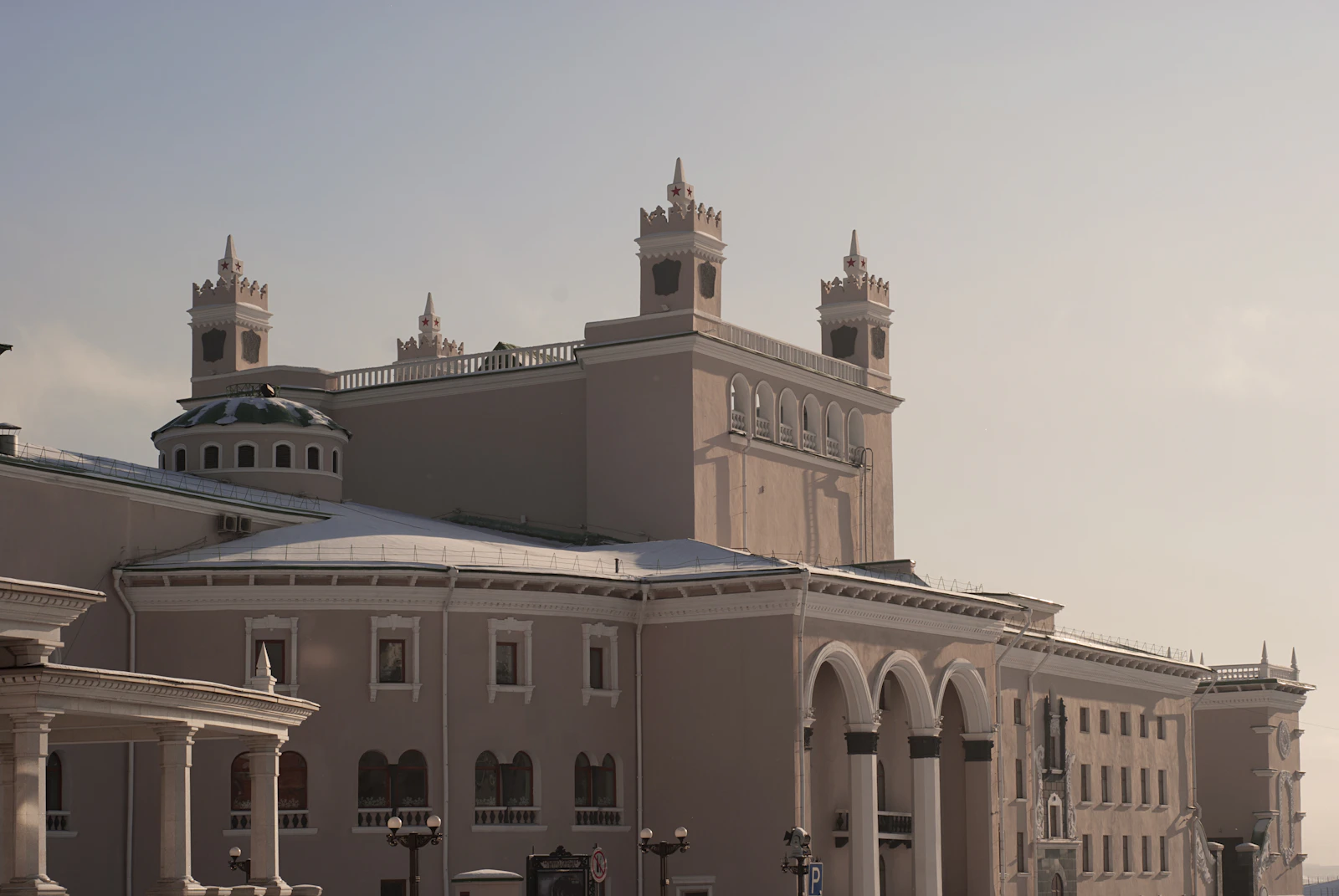 The Buryat opera house on a winter street — Ulan-Ude, Russia