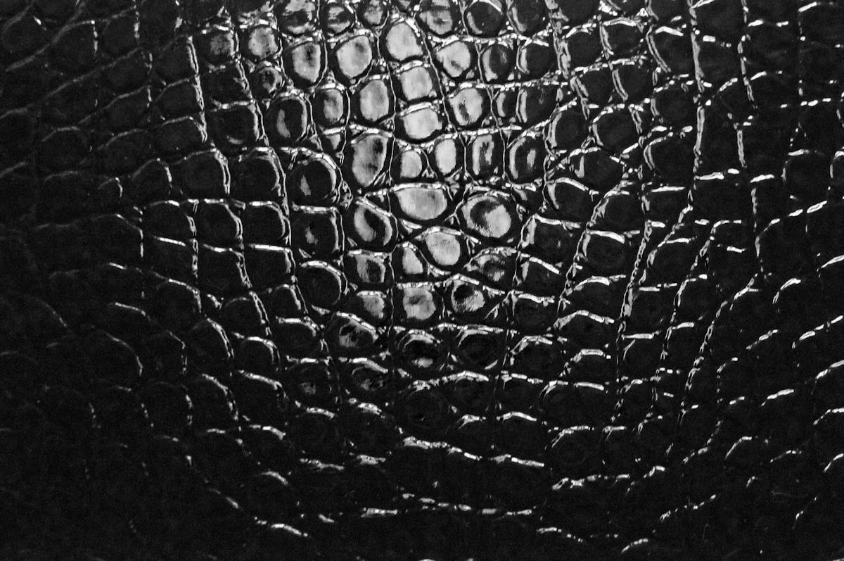 Black leather embossed with a scale pattern