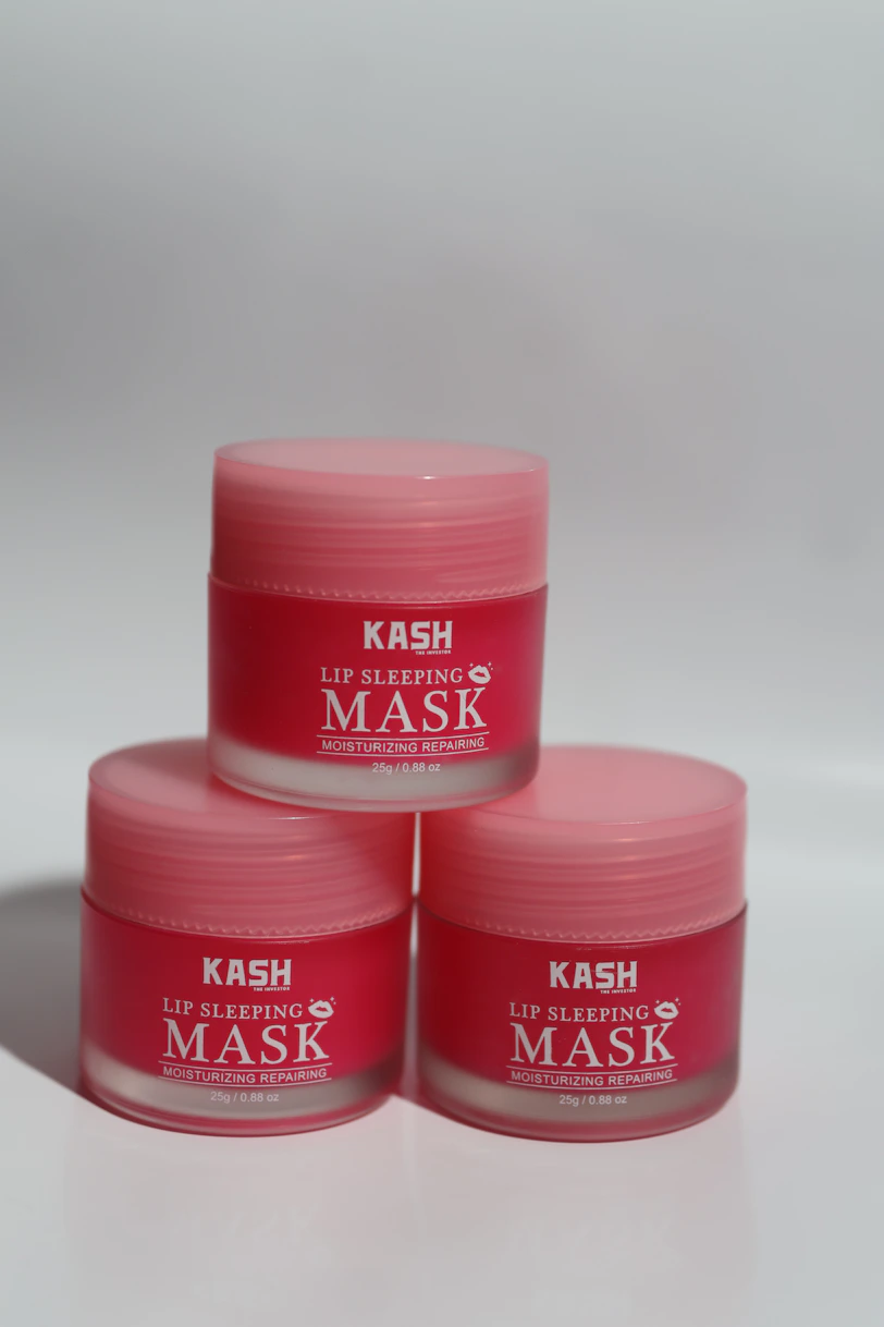 Three jars of mask on a white surface