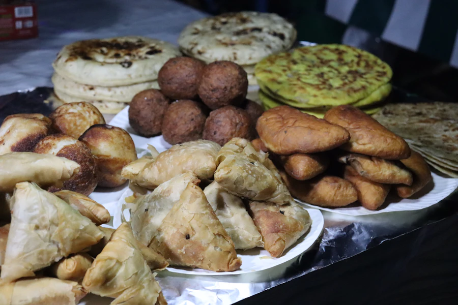 Chapati, samosa and mandazi at a Zanzibar food stall