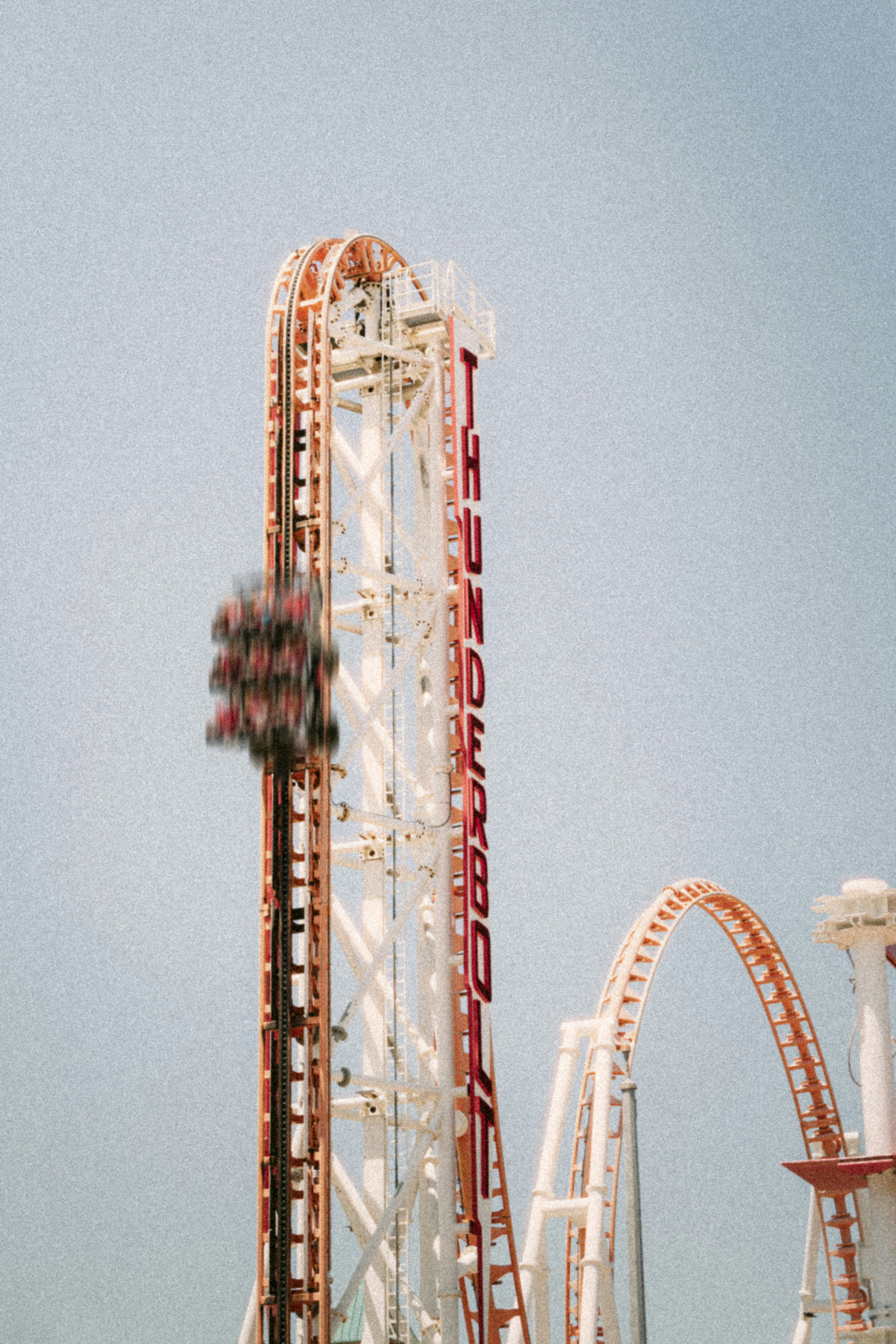 A roller coaster at an amusement park