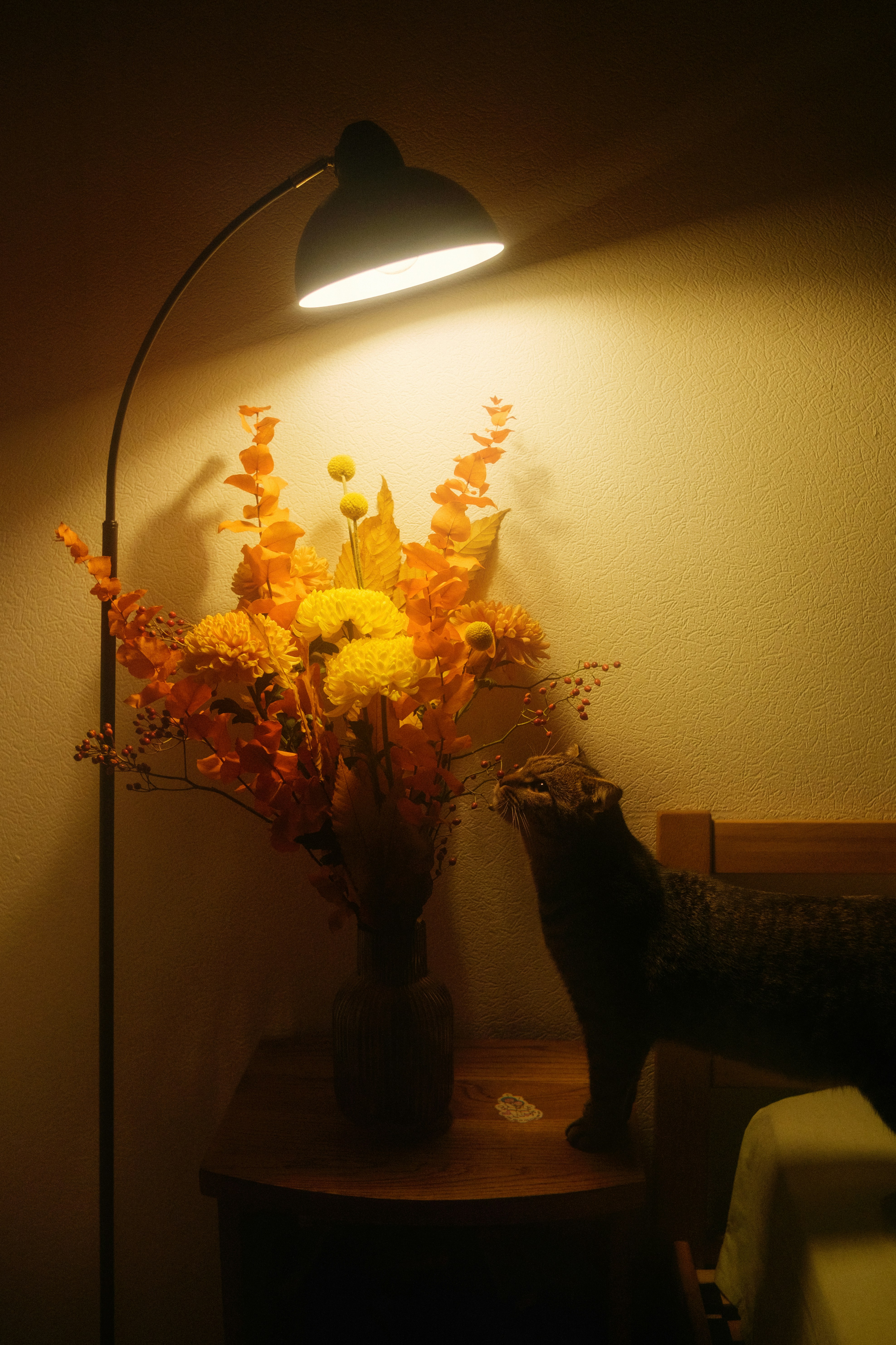 A lamp that is on top of a table