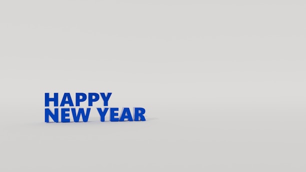 A blue happy new year card with the words happy new year