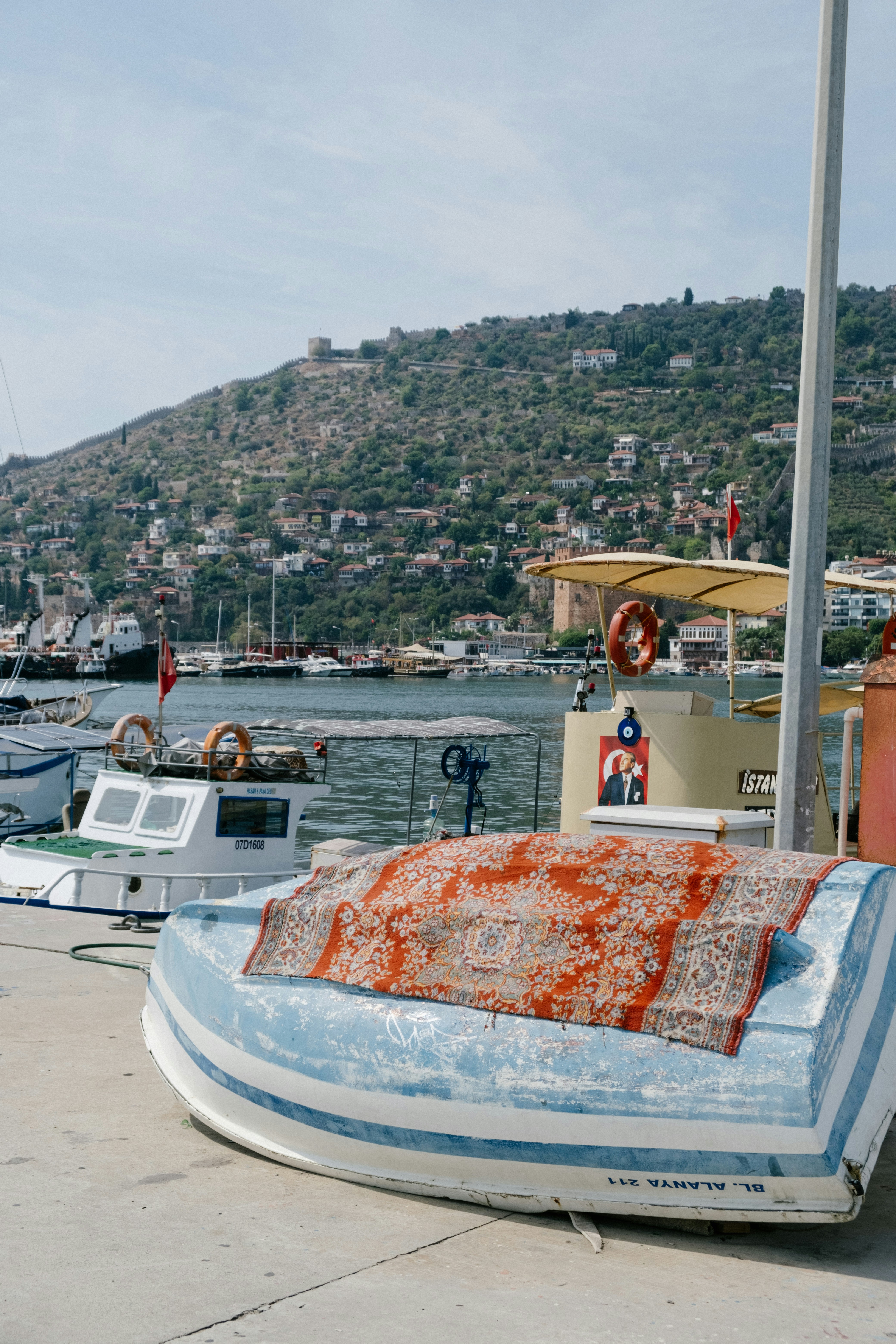 A boat that is sitting on the ground