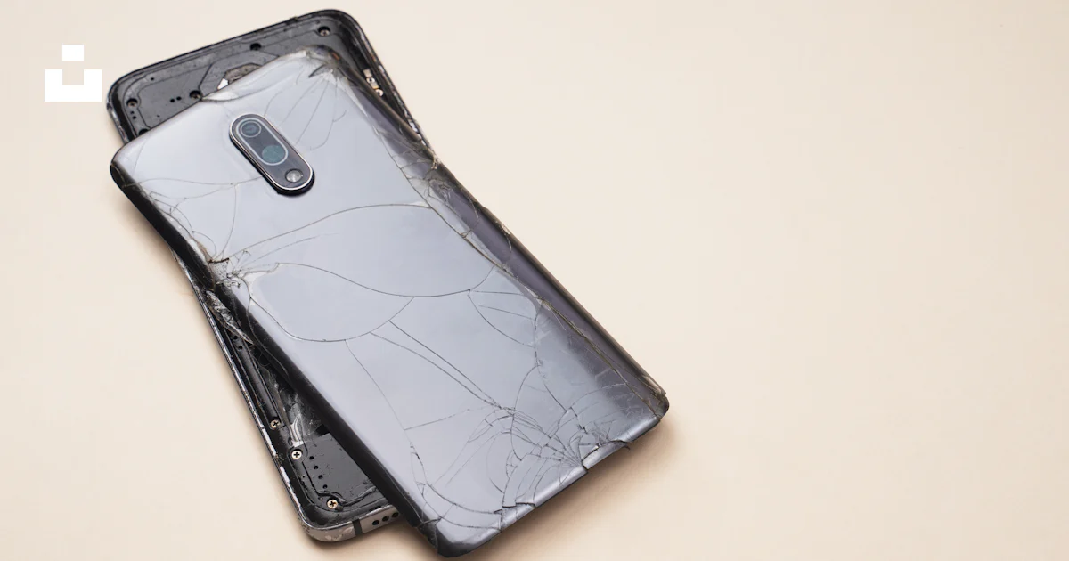 Un teléfono celular roto encima de una mesa foto – Imagen de Teléfono ...