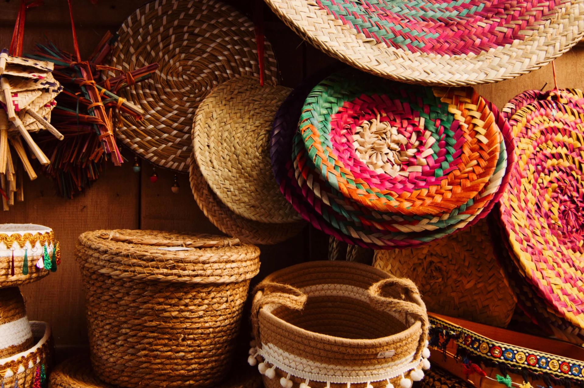 Baskets and baskets on display in a store