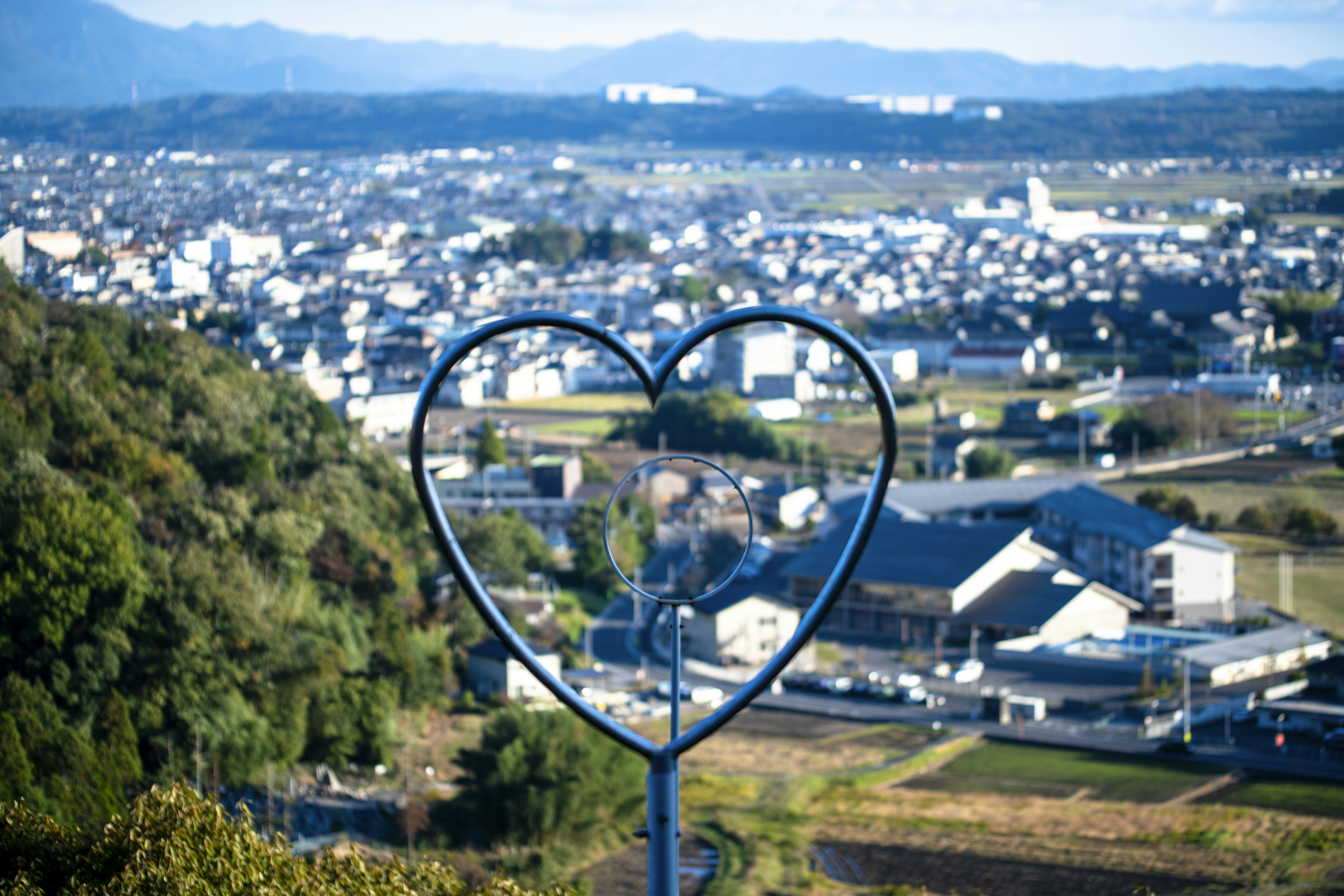 A view of a city from the top of a hill
