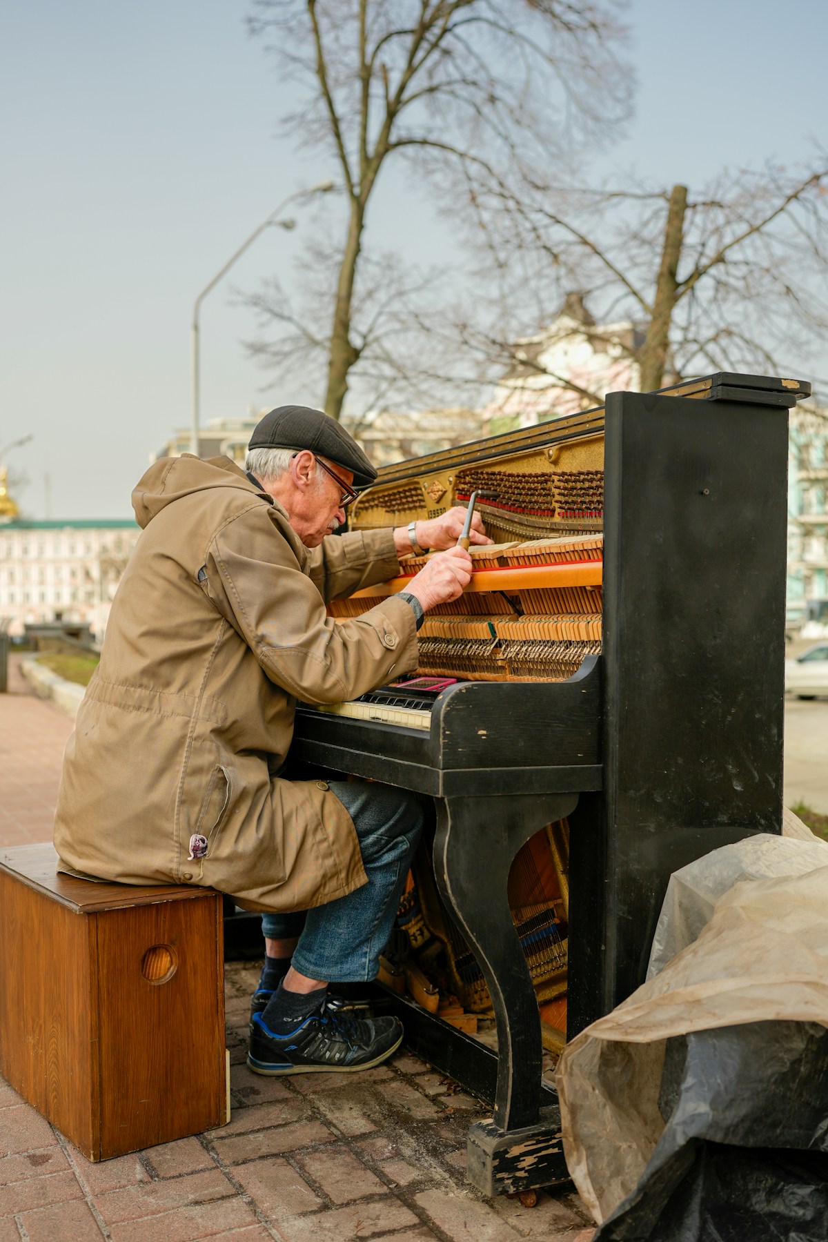 Adult musician practicing with focus and dedication