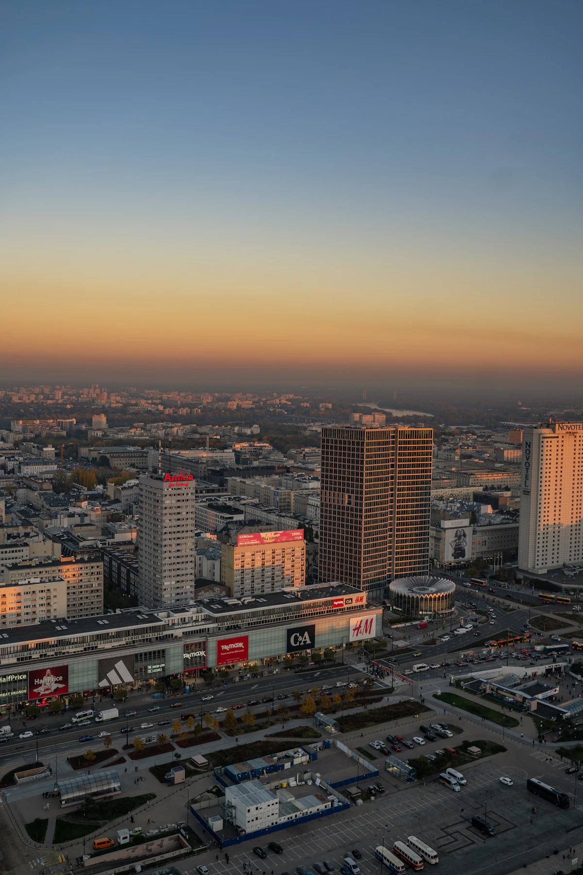 Warsaw skyline at sunset