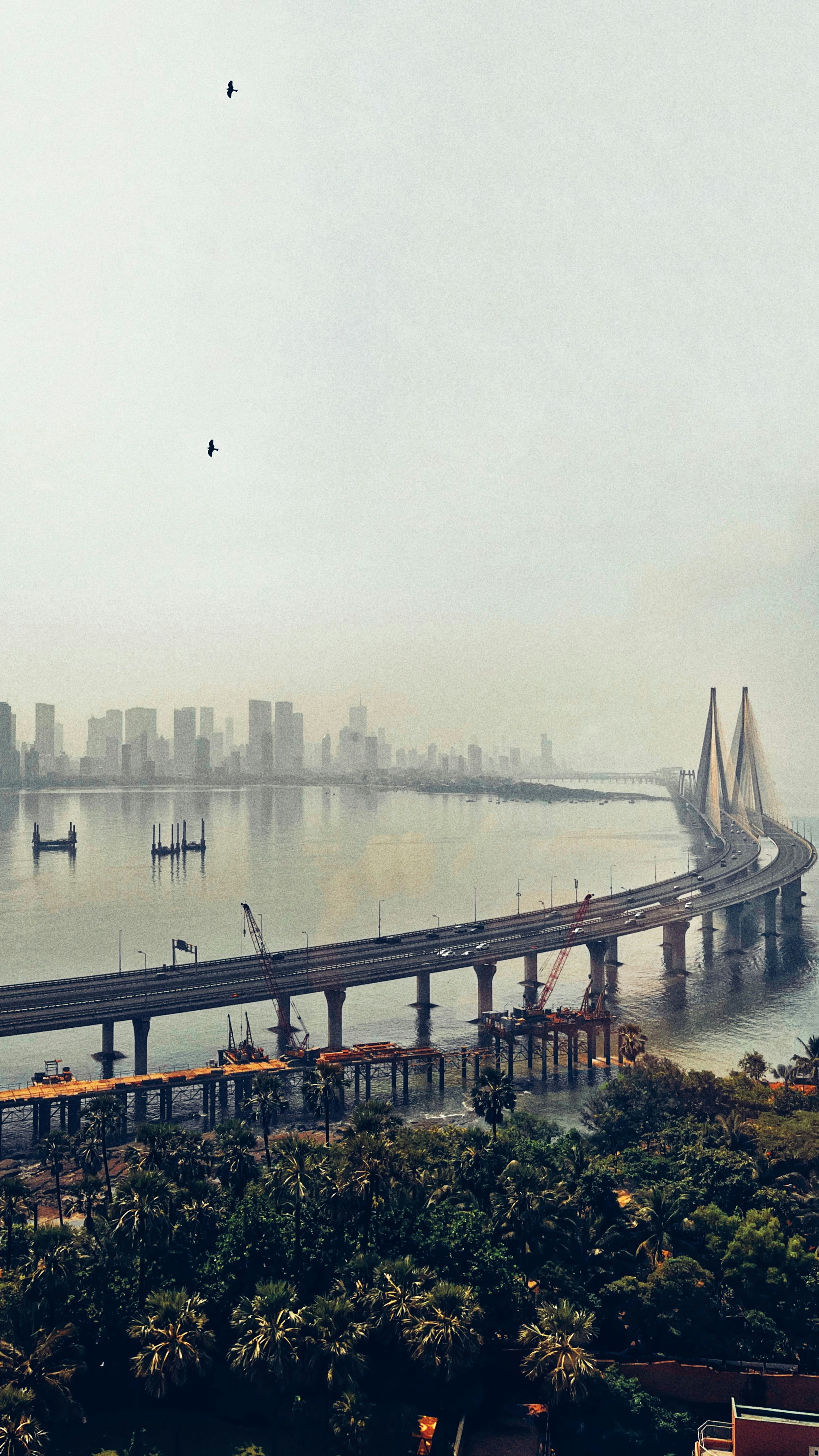 A large bridge over a large body of water