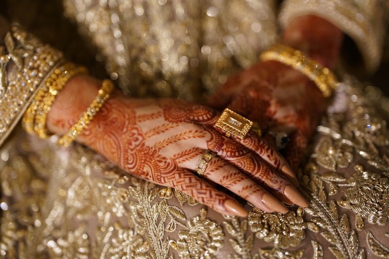 Hands adorned with gold bracelets