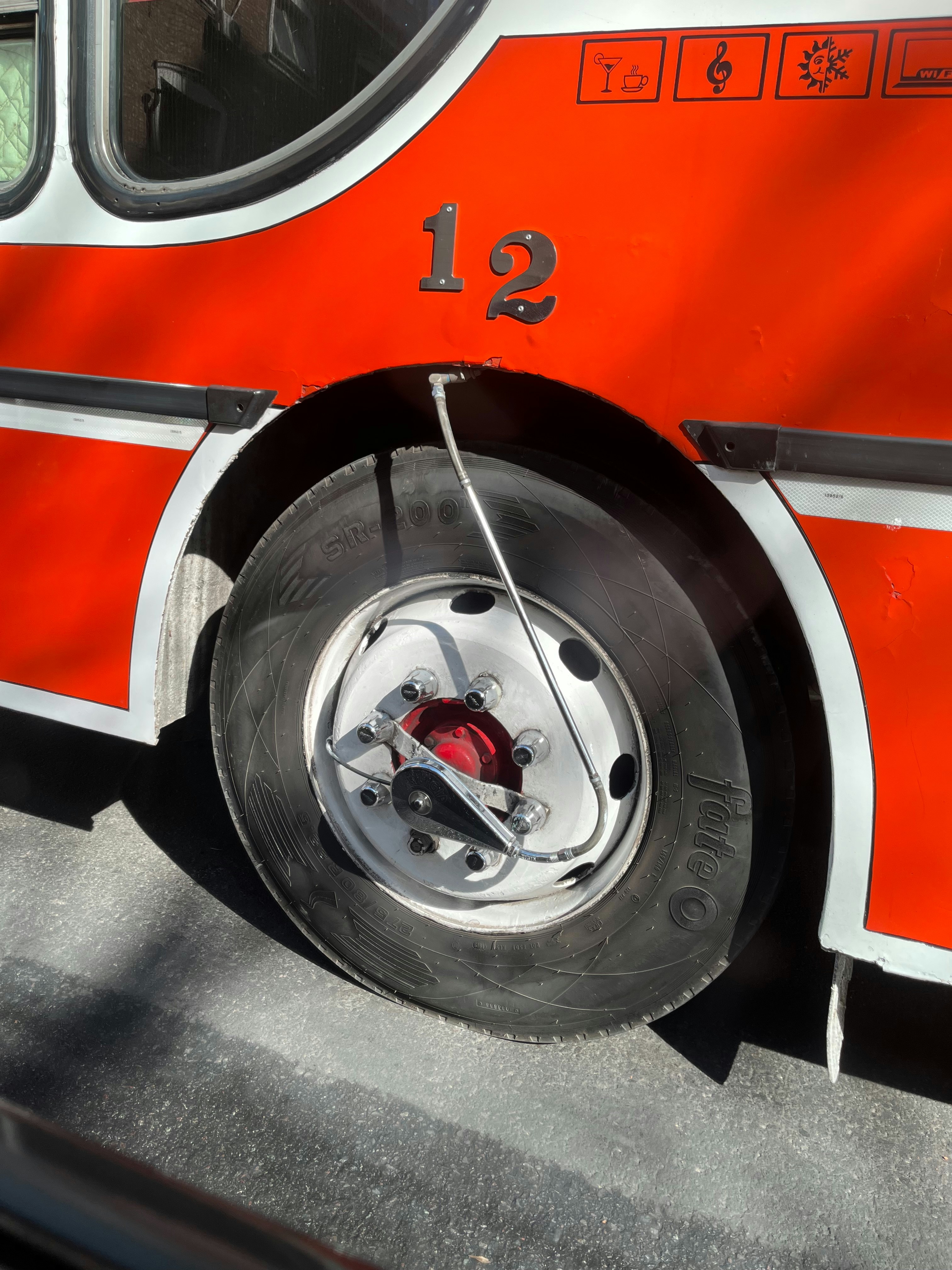 A close up of a fire truck tire