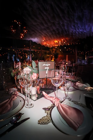 A table is set for a formal dinner