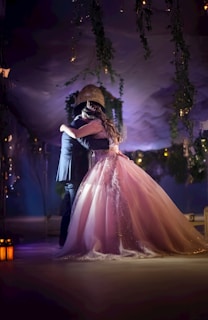A man and a woman in a wedding dress