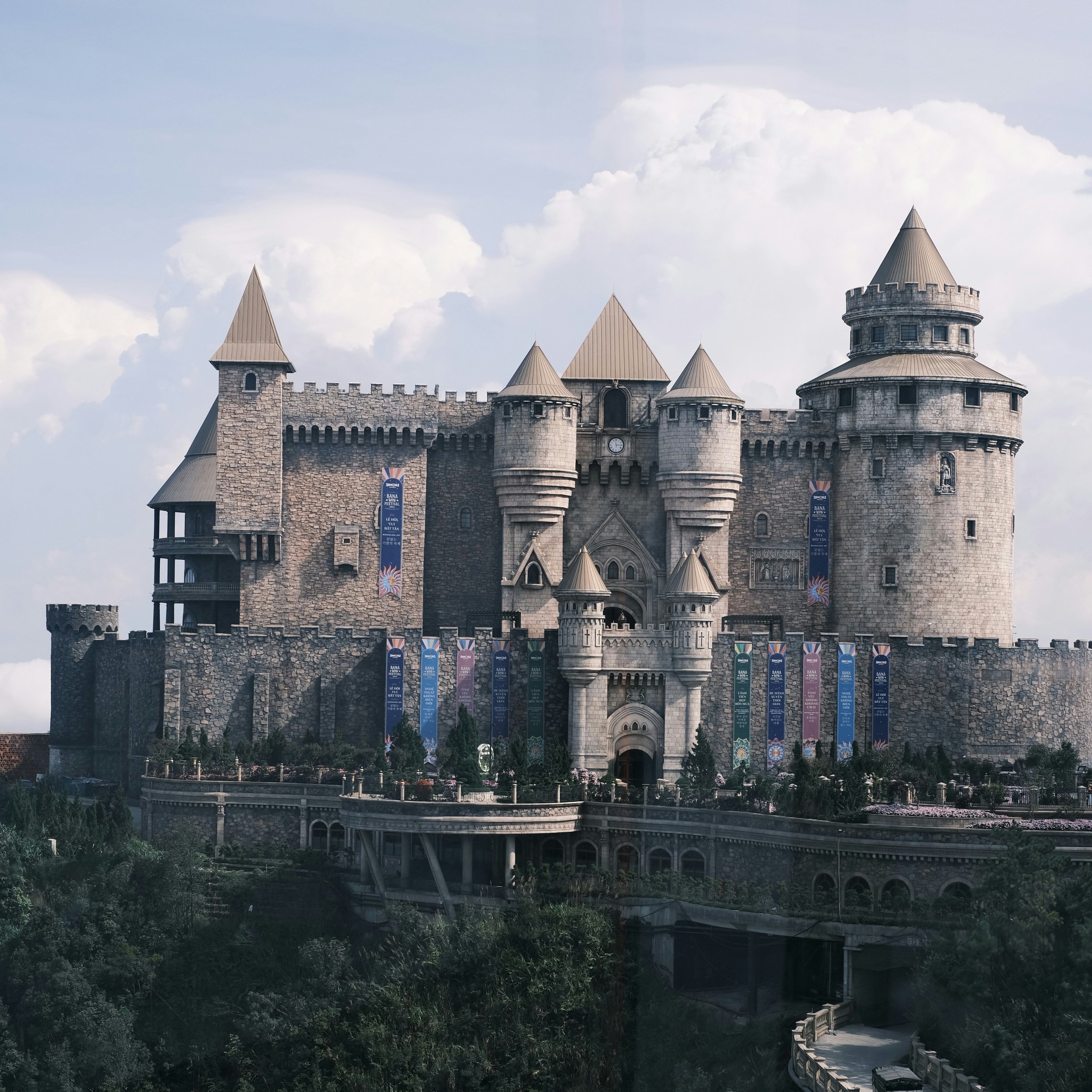 A castle with a bridge going across it