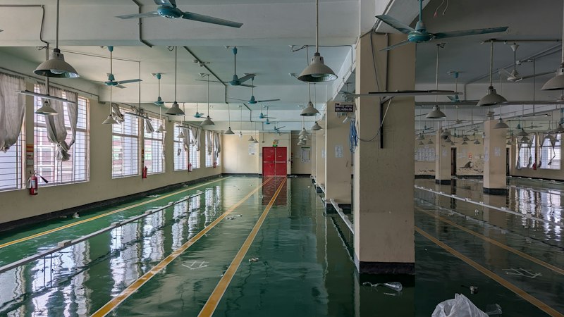 Epoxy floor coating installation in progress