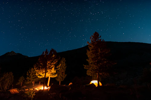 Campfire gathering under stars