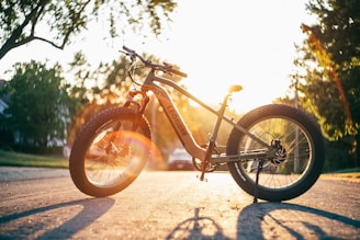 A motorcycle parked on the side of a road