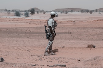 A man standing in the middle of a desert