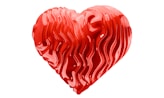 A red heart shaped object on a white background