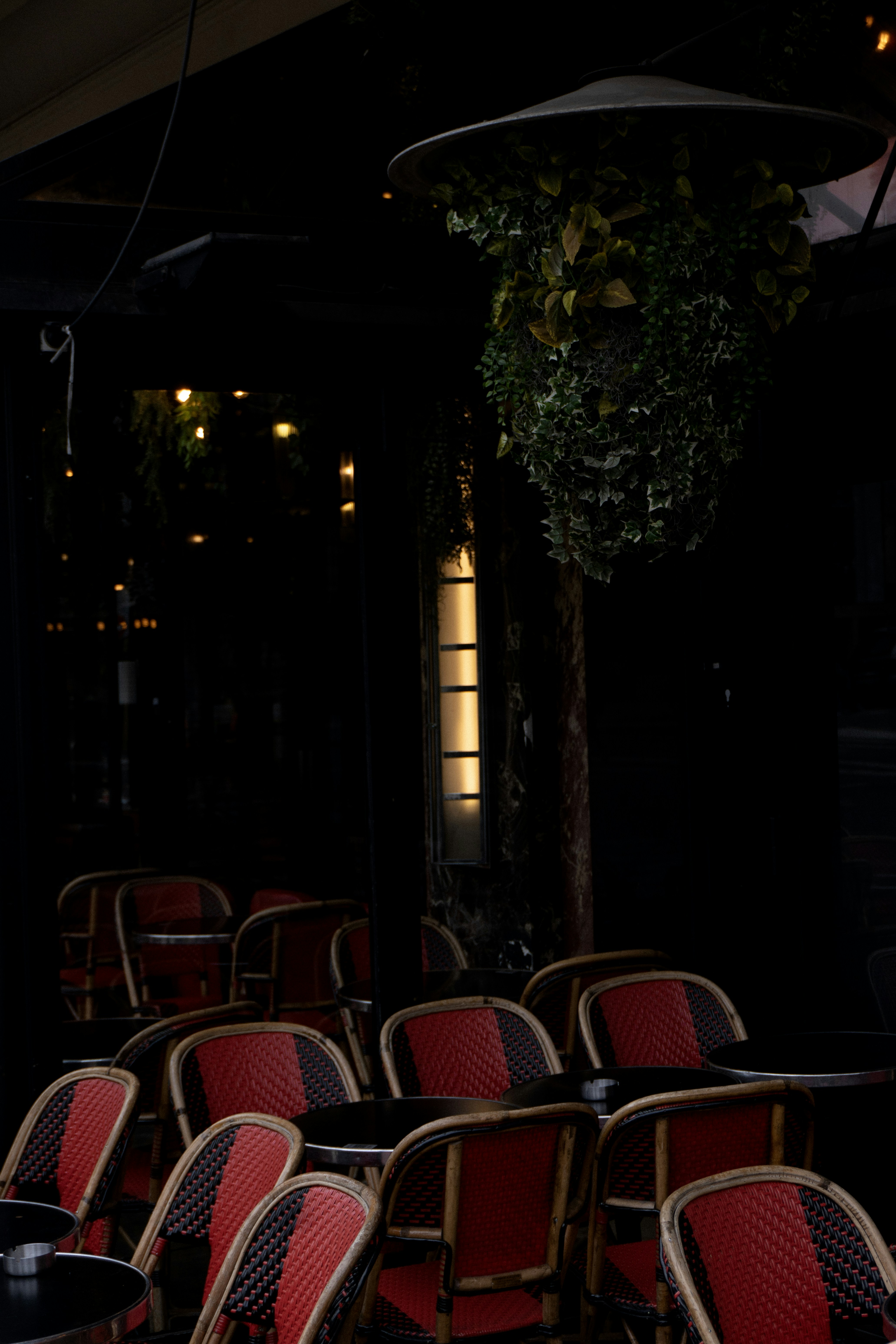 A row of red chairs sitting next to each other