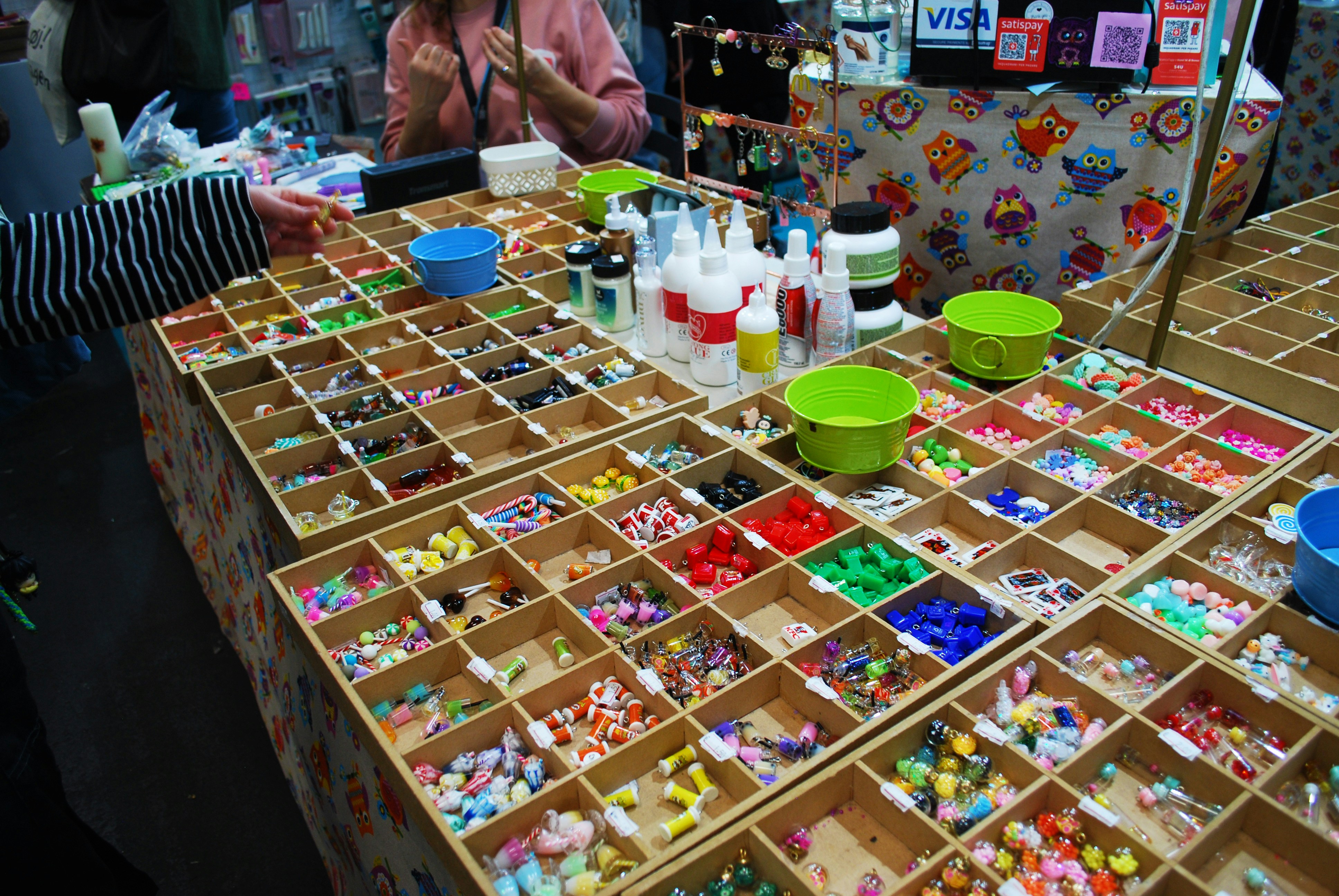 Colorful handmade toys displayed on a table
