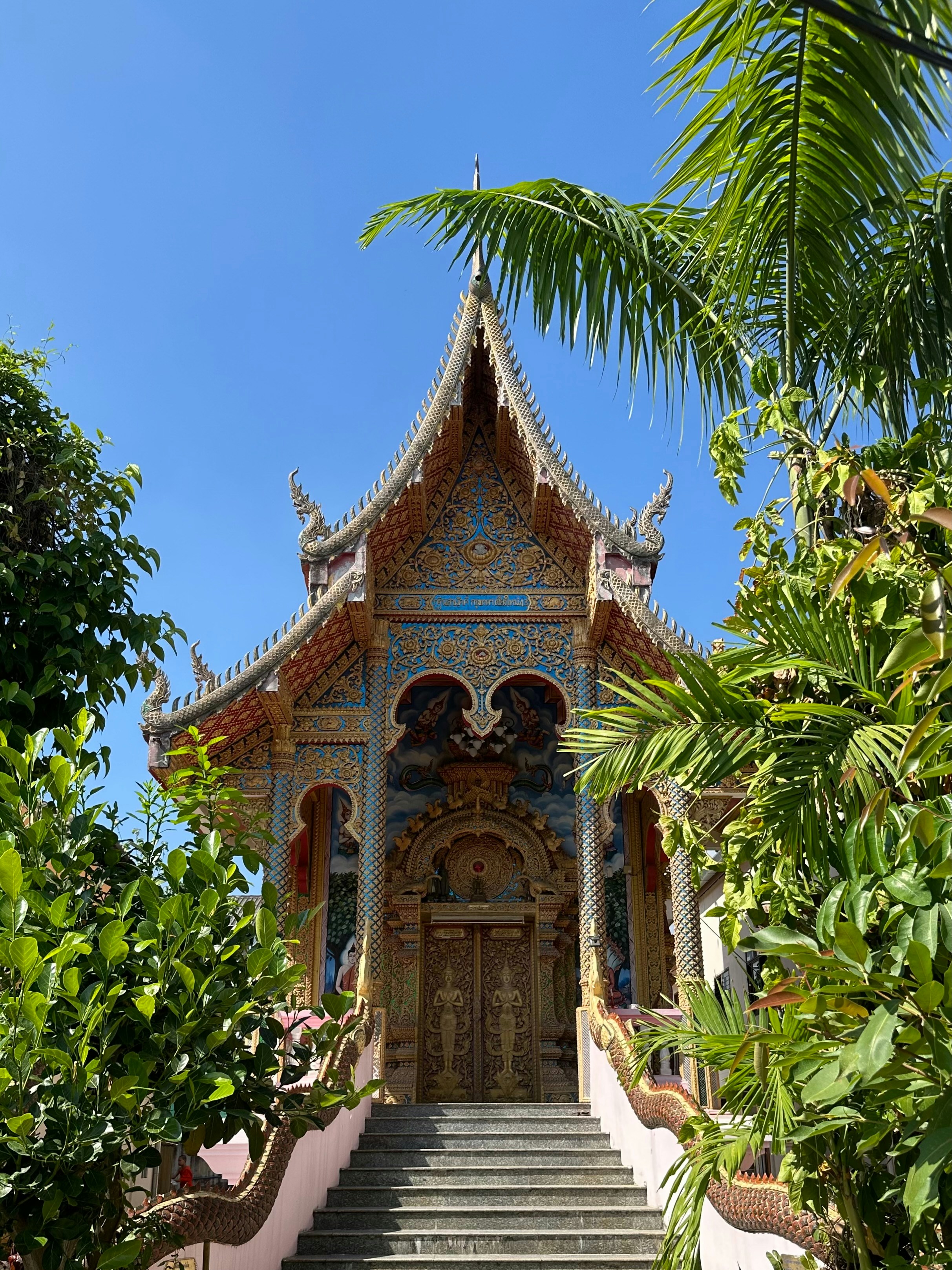 A staircase leading up to a small building