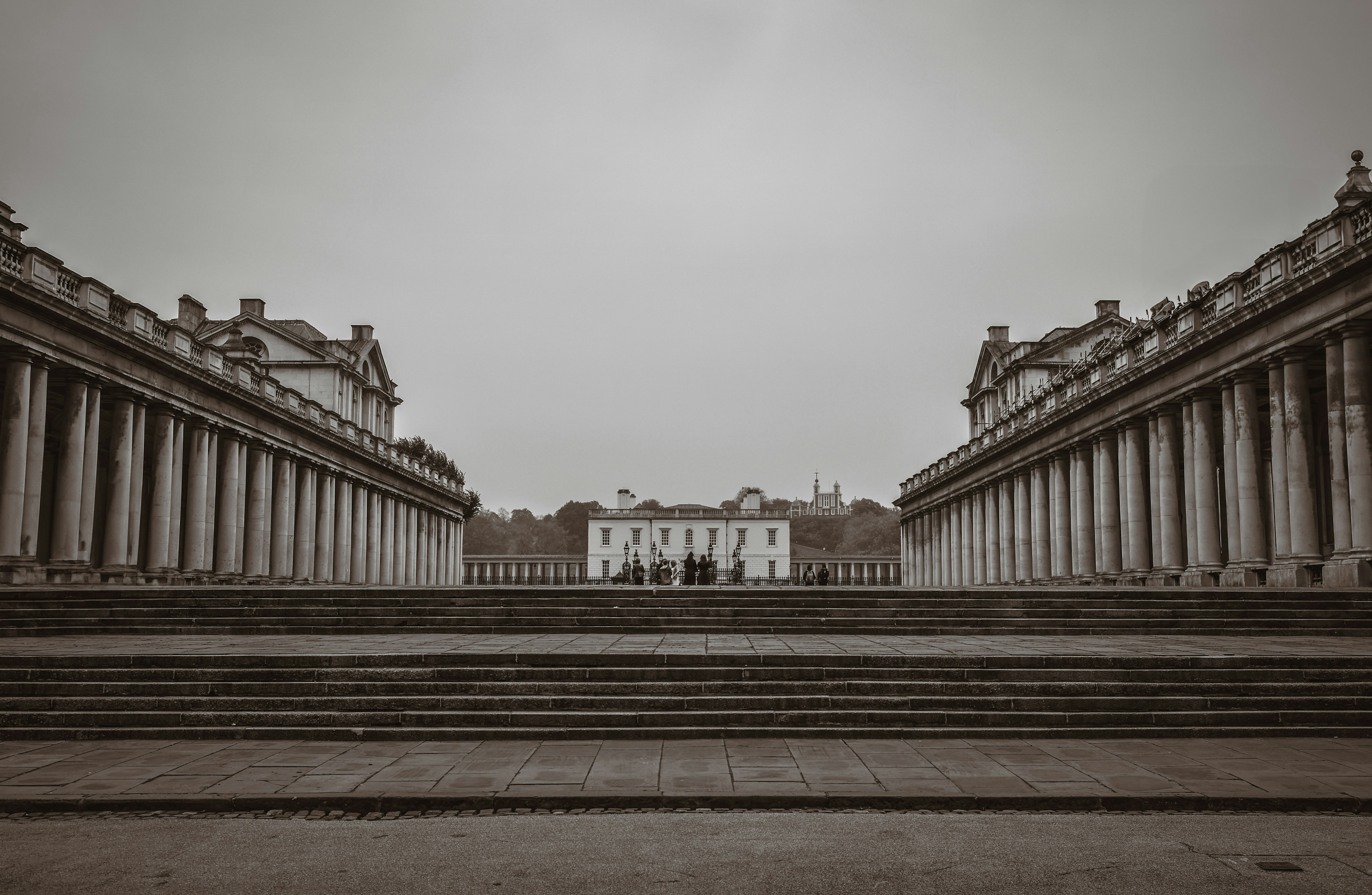 A black and white photo of some steps