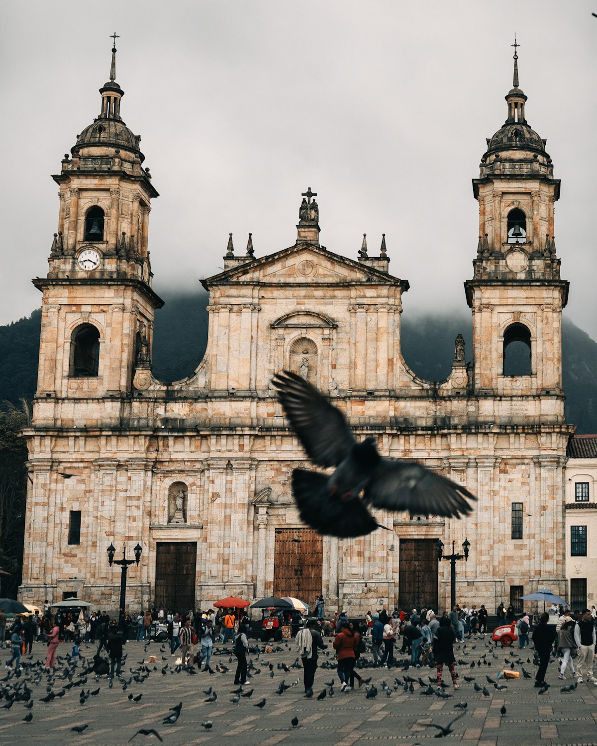 Chapinero Alto Bogotá — specialty coffee shop and hillside street with Andes view in the background