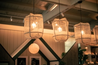 A group of lights hanging from a ceiling