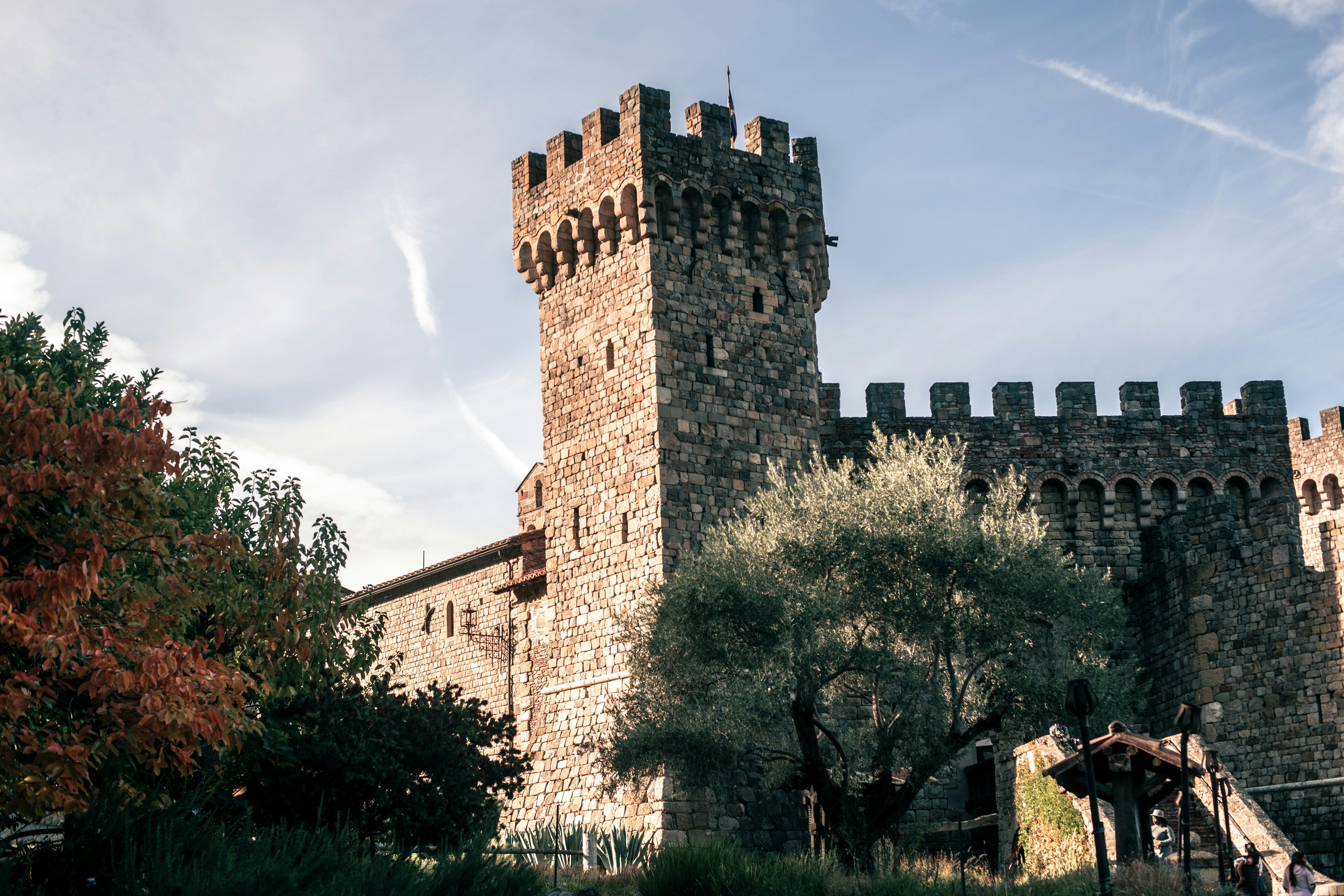 A large castle like building with a tall tower