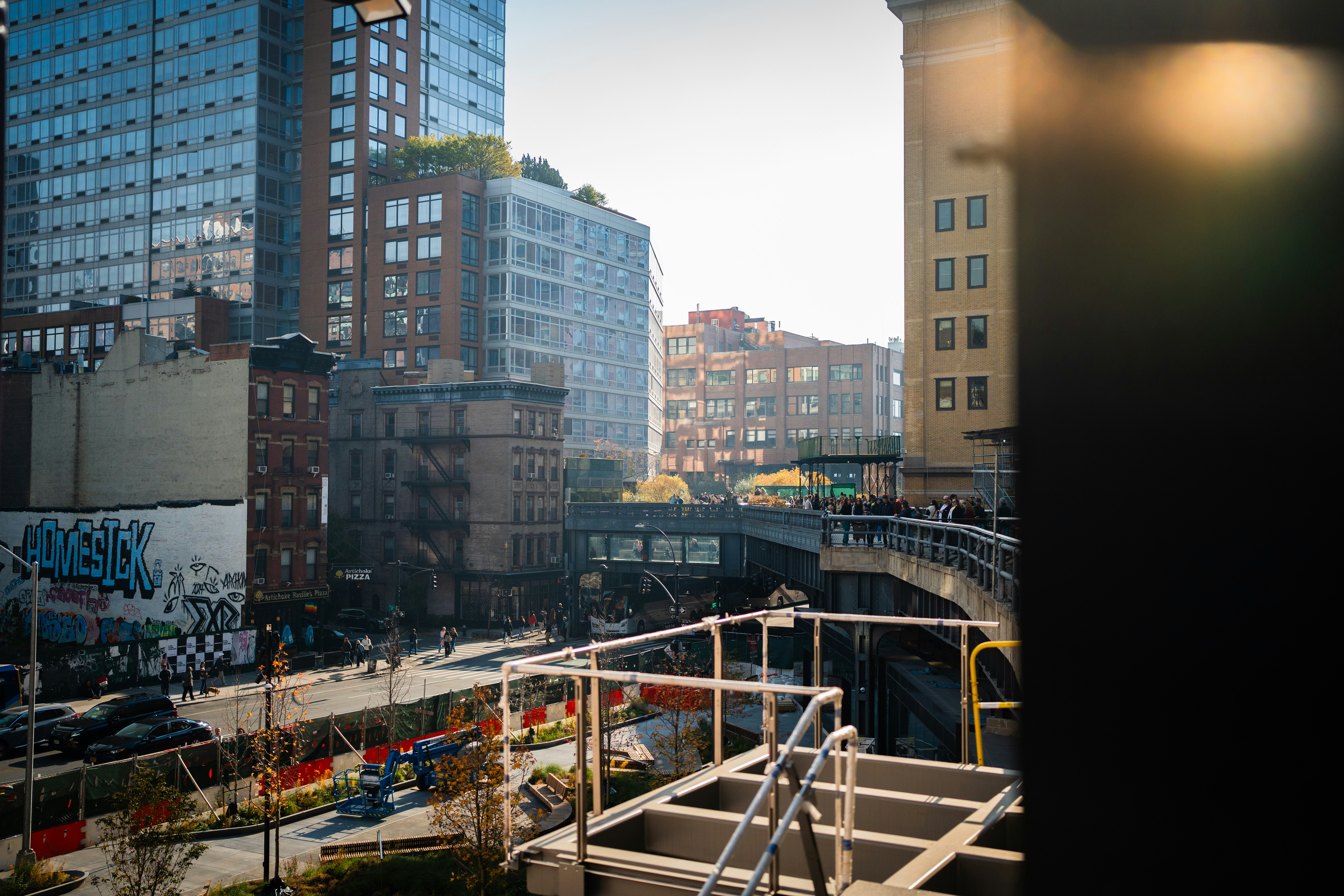 A view of a city from a high rise building