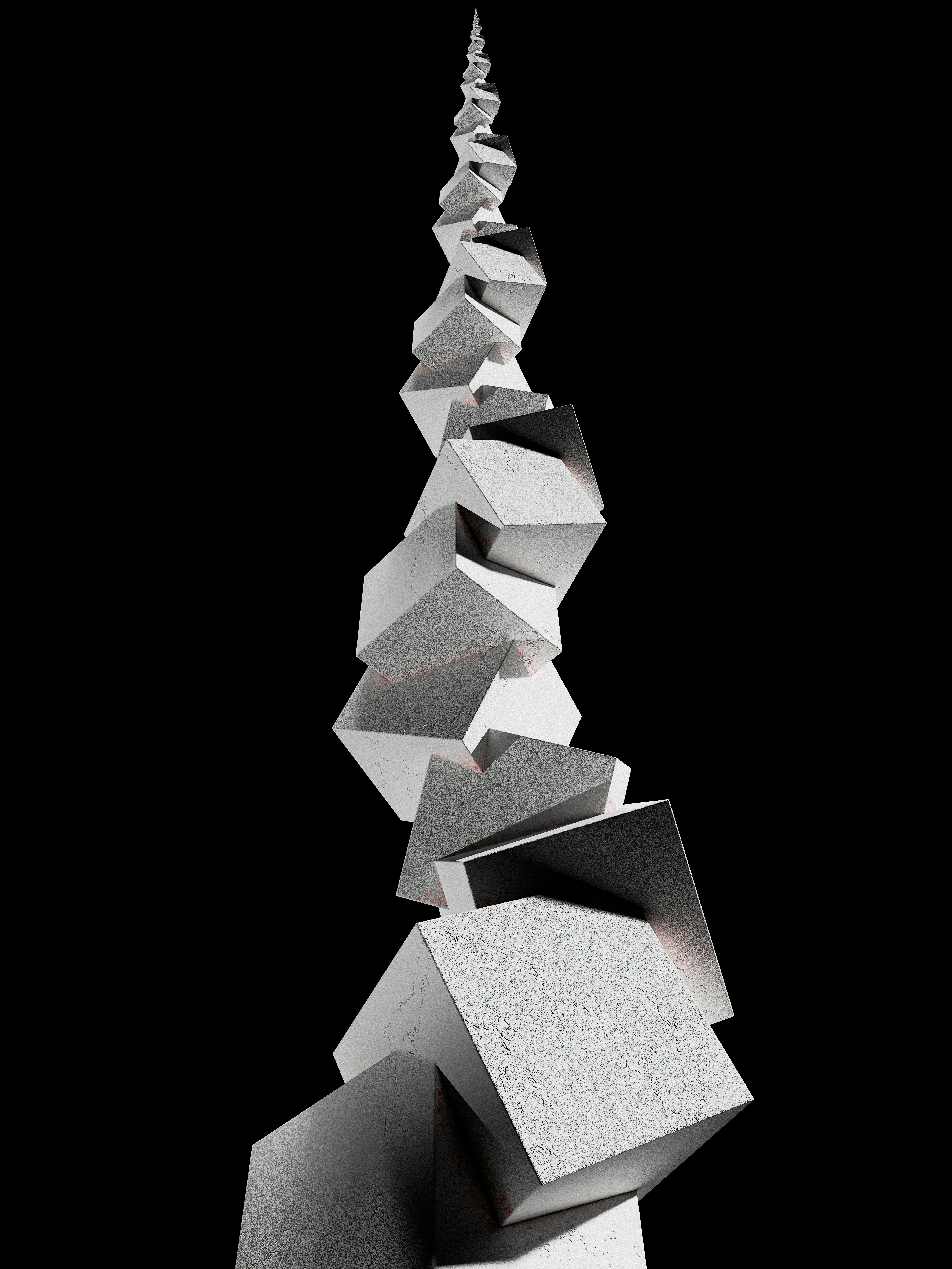 A very tall tower with lots of boxes on top of it