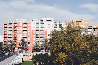 A view of a street with a building in the background