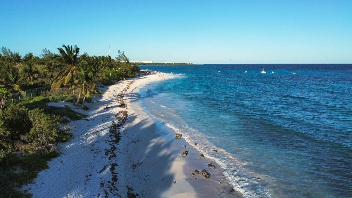 Aerial view of the Riviera Maya coastline near Playa del Carmen