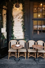 A couple of chairs sitting outside of a building