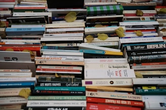 A pile of books sitting next to each other
