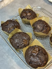 Chocolate muffins cooling on a cooling rack
