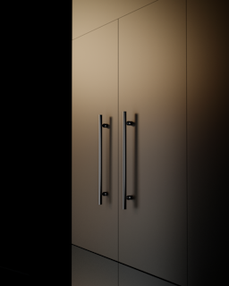 A black and white photo of a door