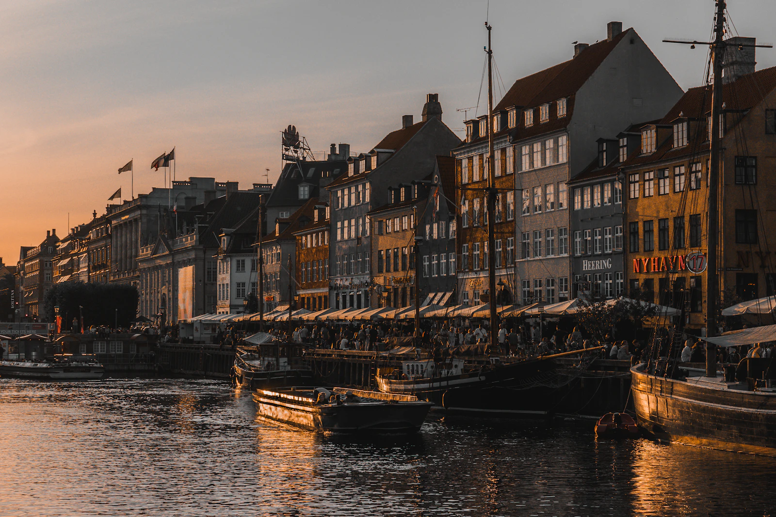 Copenhagen Nyhavn harbor at golden hour