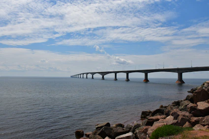 A large bridge over a large body of water