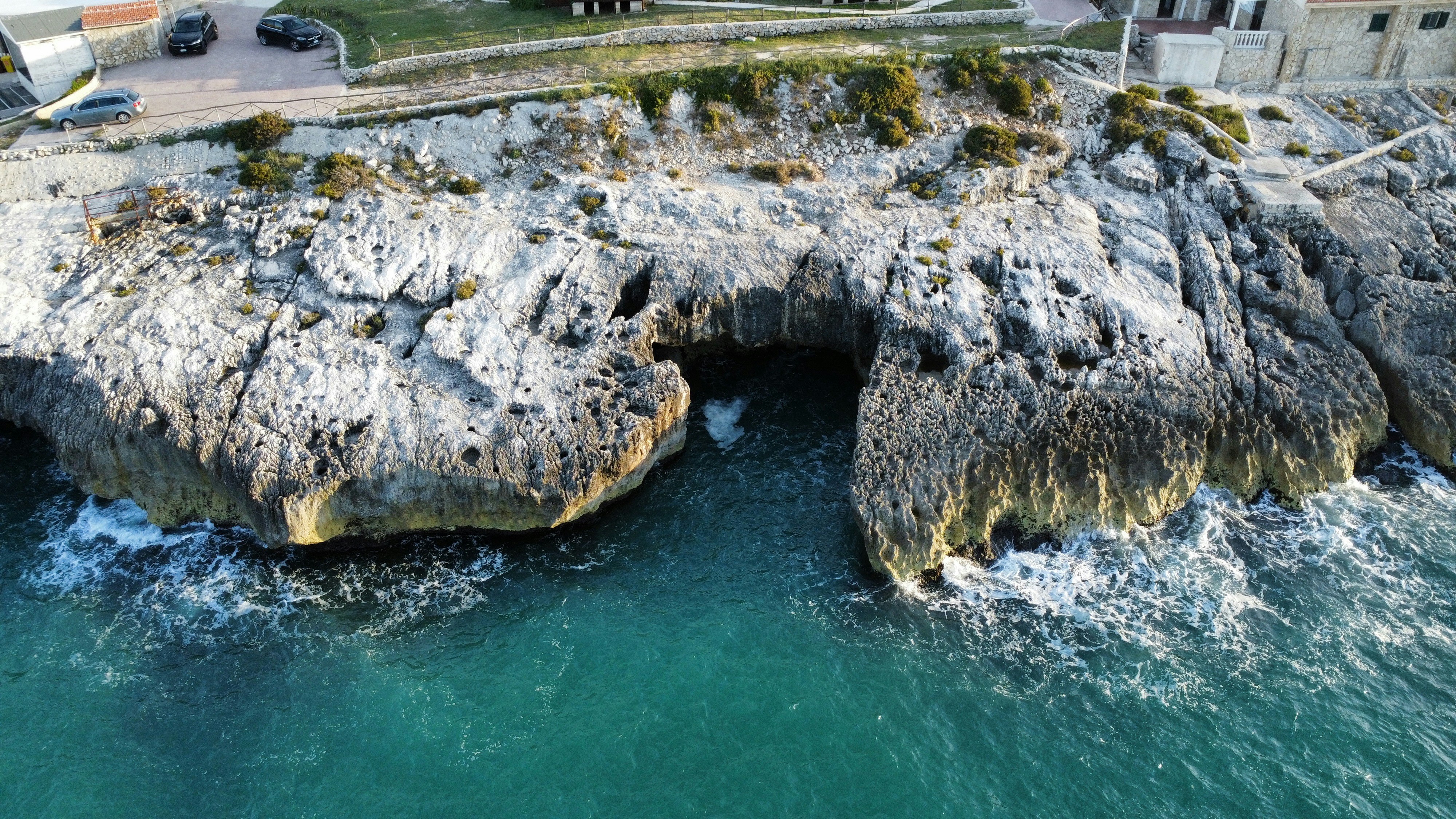 An aerial view of an island in the ocean