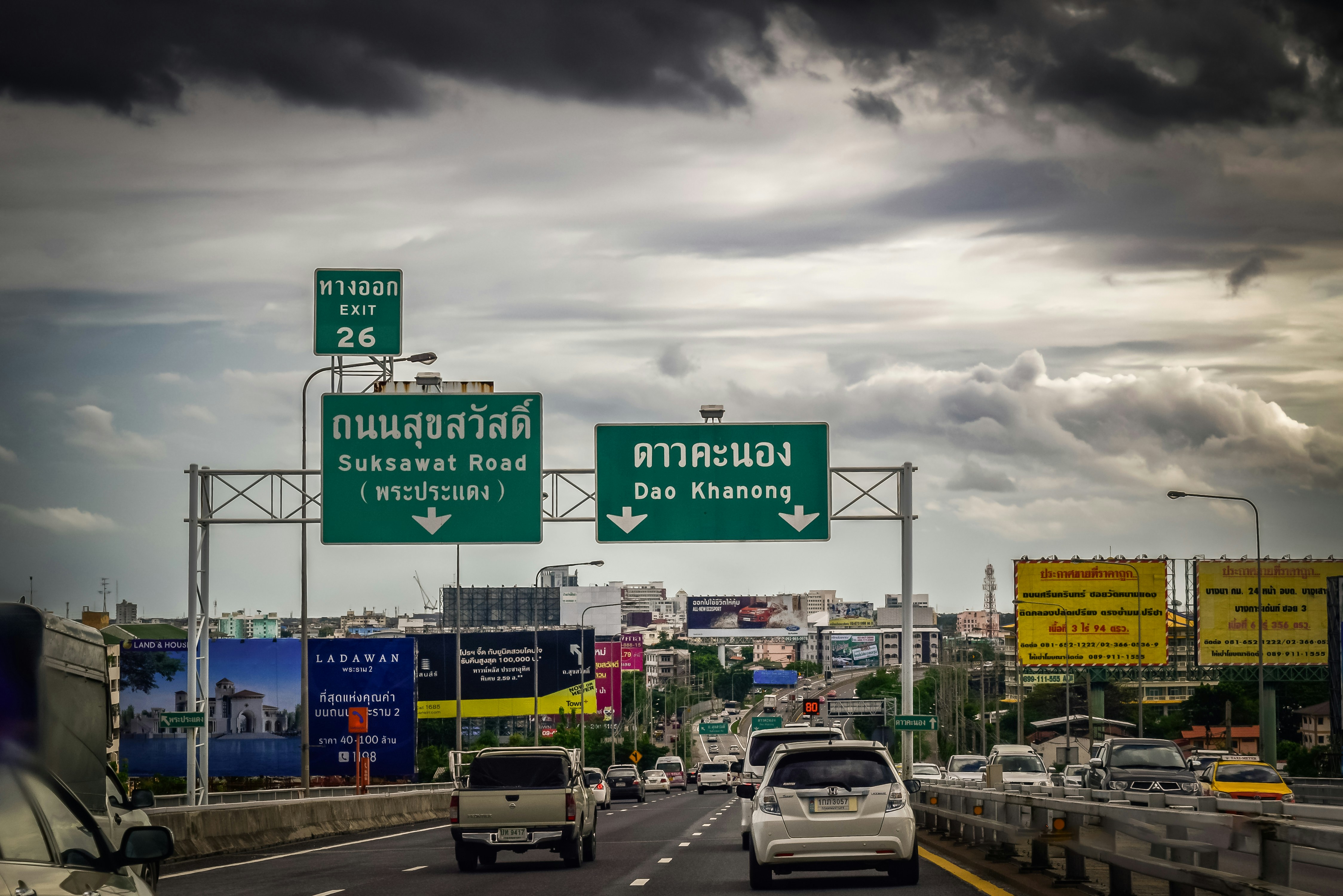 Bangkok Highway with Direction Sign.