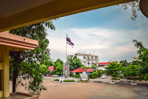 A building with a flag on top of it